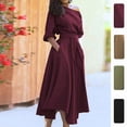 thumbnail image 2 of Burgundy Off-Shoulder Wrap Waist High-Low A-Line Midi Dress With Belt, 2 of 6