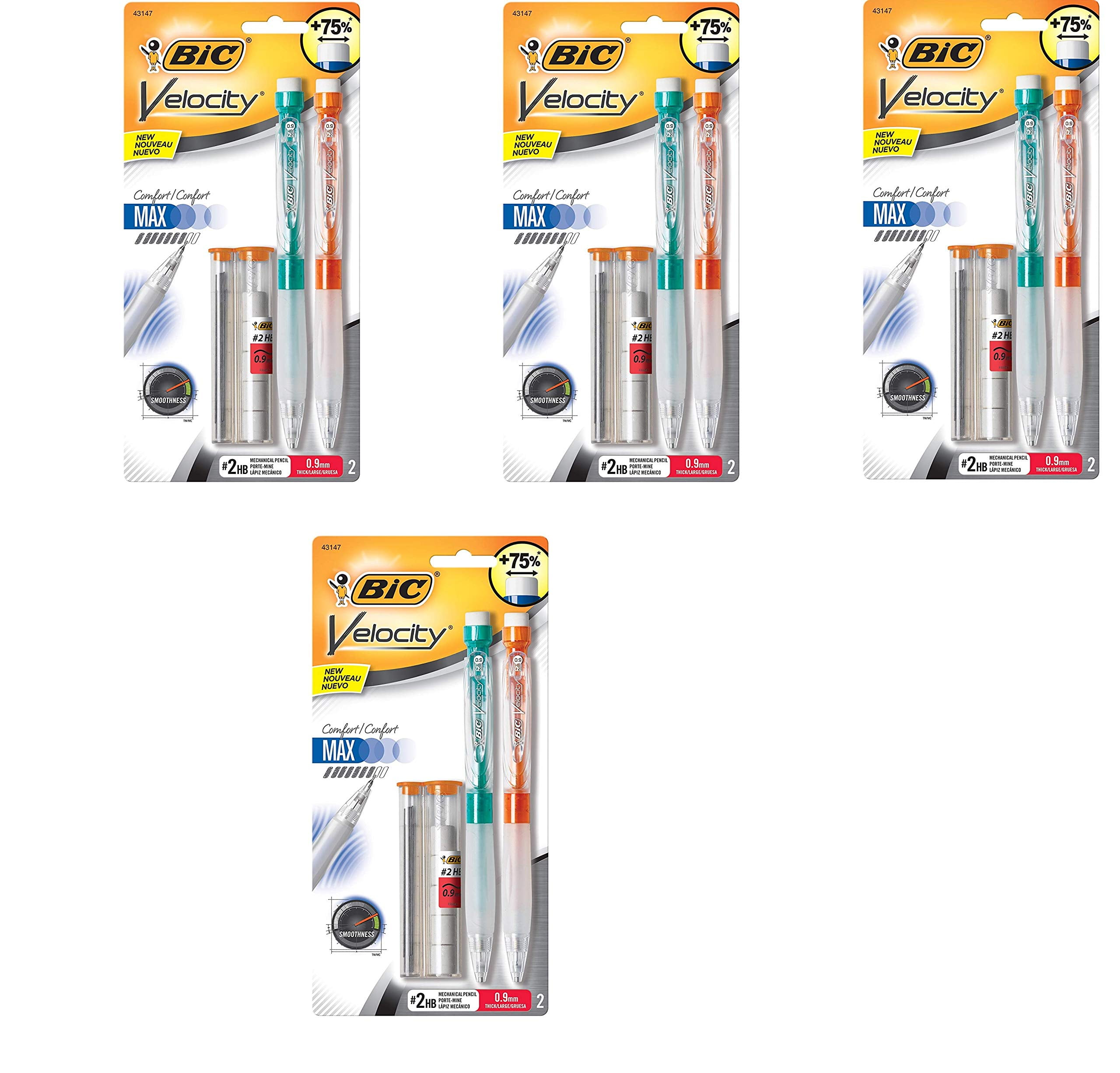 BIC Velocity Max Mechanical Pencil, Thick Point (0.9mm), 2-Count, 4 Pack