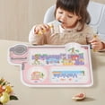 thumbnail image 3 of Plates Kids Dinner Plate With Spoon Bamboo Fiber Divided Plates Cartoon Pattern Mealtime Tableware Safe Dinnerware For Students, 3 of 8