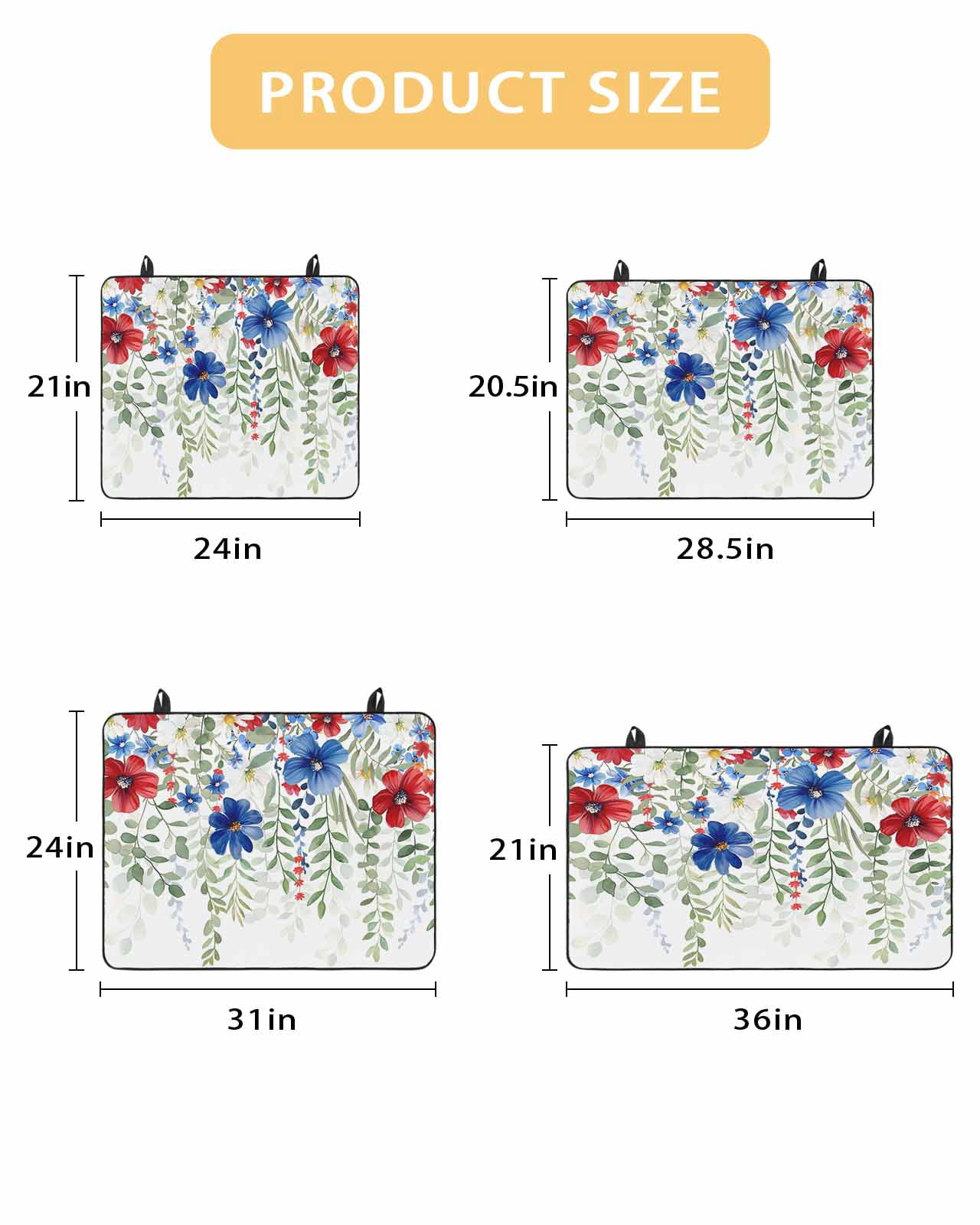 nqOlkjepod Large Induction Cooktop Protector Mat 24"x21", Red Blue Flowers 4th of July Stove Top Covers for Electric Stove, Independence Day Botanical Stove Burner Cover Mats, Glass Top Stove Cover