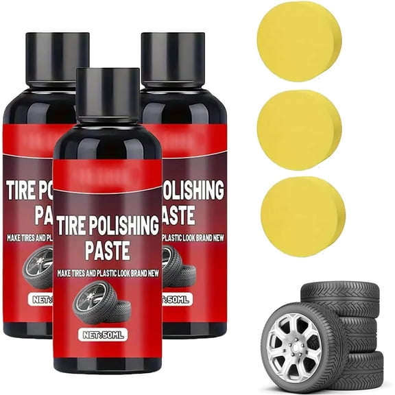 Tire Shine Paste with Sponge, Polish for Car Truck Motorcycle, 3pc