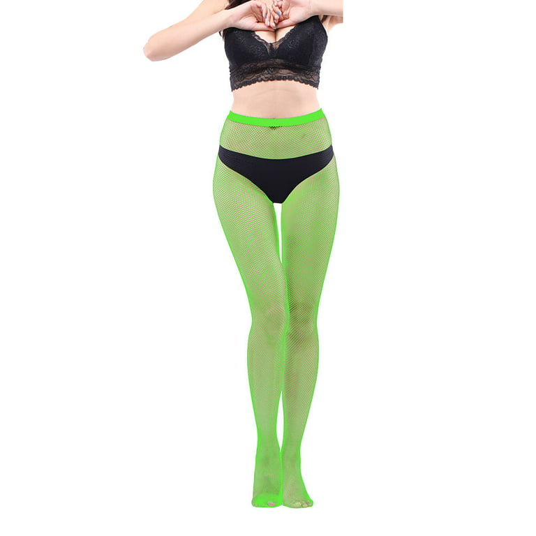 High Waisted Fishnet Tights Stockings Women, High Waist Fishnets Sheer  Pantyhose (One Size),Fluorescent green