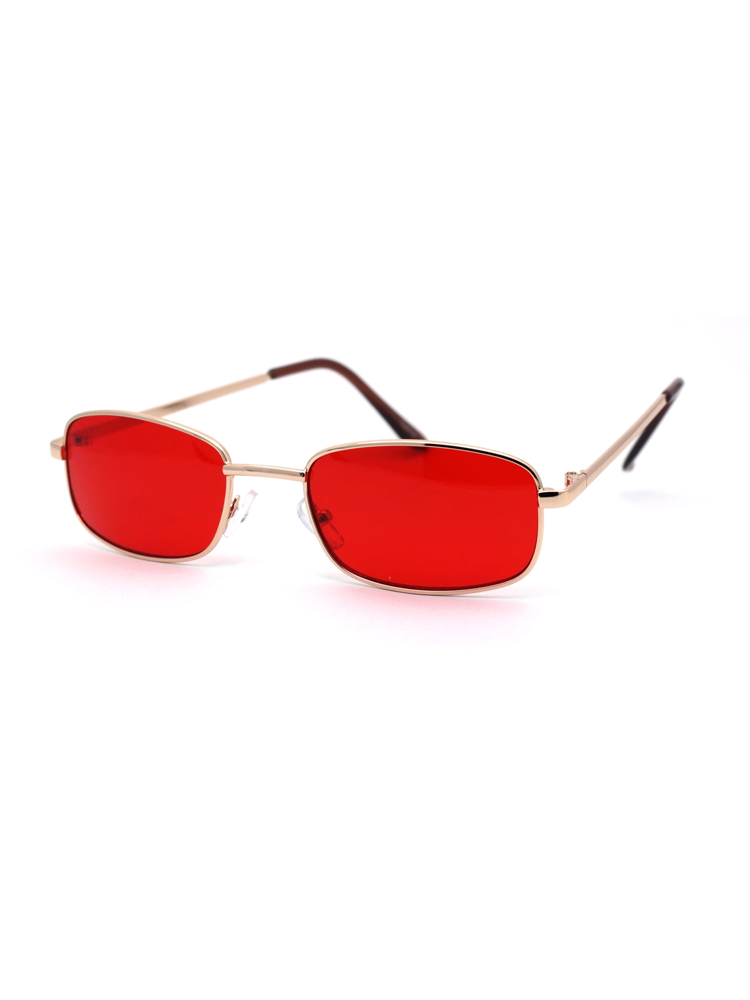 Sa106 Mens Narrow Rectangular Pop Color Lens Metal Rim Classic Sunglasses Gold Red Walmart