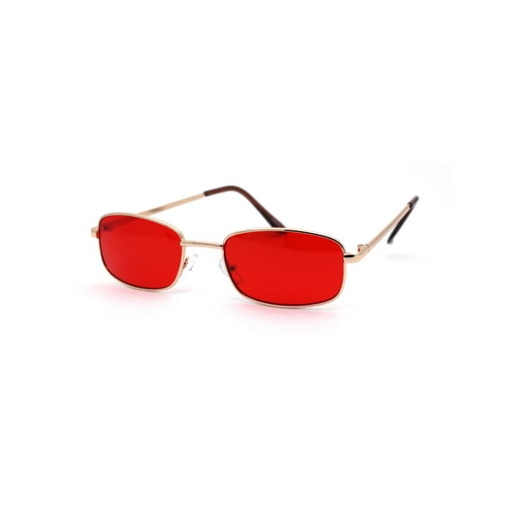 Mens Narrow Rectangular Pop Color Lens Metal Rim Classic Sunglasses Gold Red