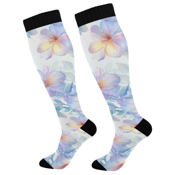 FORMRS Womens Knee High Socks Casual Long Thick Travel Daily Wear, 1 Pair, Pastel Flower Pattern
