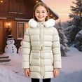 thumbnail image 2 of Otqutp Girls Long Puffer Jacket with Faux Fu𝗿 Hood and Belt Winter Quilted Warm Down Coat for Kids Slim Fit Parka Outerwear, 2 of 8