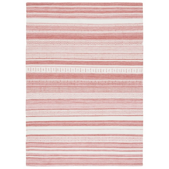 SAFAVIEH Striped Kilim Jocelin Striped Polyester Area Rug, Pink/Ivory, 8' x 10'