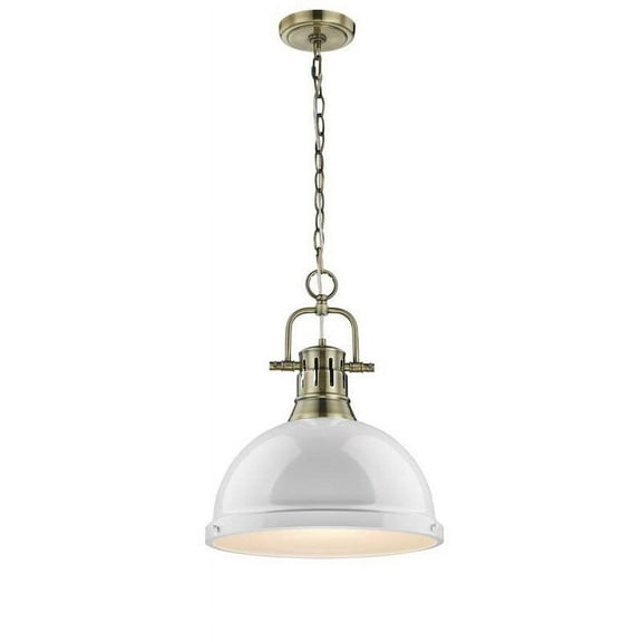 Yep by Golden Lighting Duncan 1-light 14in Chain Hung Pendant in Aged Brass and White shade