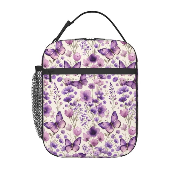 Butterfly Floral Lunch Bag Reusable Thermal Lunch Tote with Handle for Women and Men