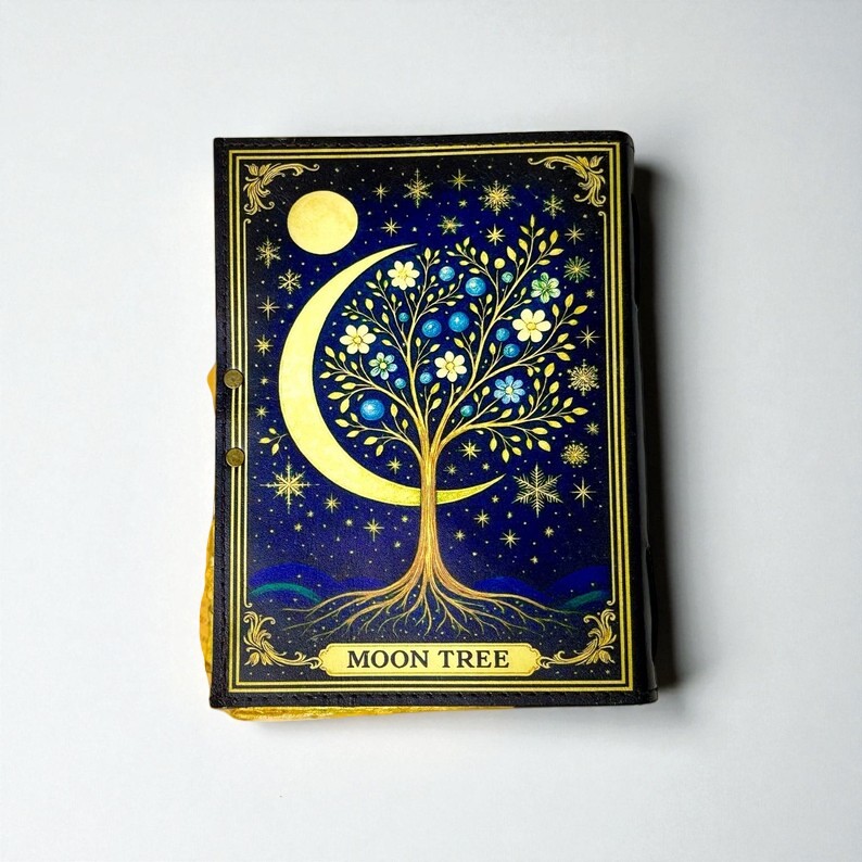 Personalized Moon Tree Leather Journal – Handmade Grimoire, 200 Pages Witchcraft Spell Book of Shadows,