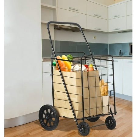 Premium Extra Large Heavy Duty Folding Shopping Grocery Storage Cart Jumbo (Best Folding Shopping Cart With Wheels)