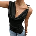 thumbnail image 5 of Women's Draped Cowl Neck Ruched Sleeveless Tank Top Going Out Tops Elegant Brunch Outfit Summer Beach Vacation Going Out Womens Tops Black L, 5 of 5