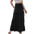thumbnail image 2 of Summer Maxi Skirts for Women 2026 Elastic High Waist Swing A Line Beach Skirt with Pockets XL Black, 2 of 6