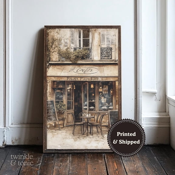 Vintage Parisian Cafe Art Print French Bistro Rainy Street Cityscape Poster Moody Paris Home Scene UNFRAMED Poster, Wall Art for Decor, Present, 8x12