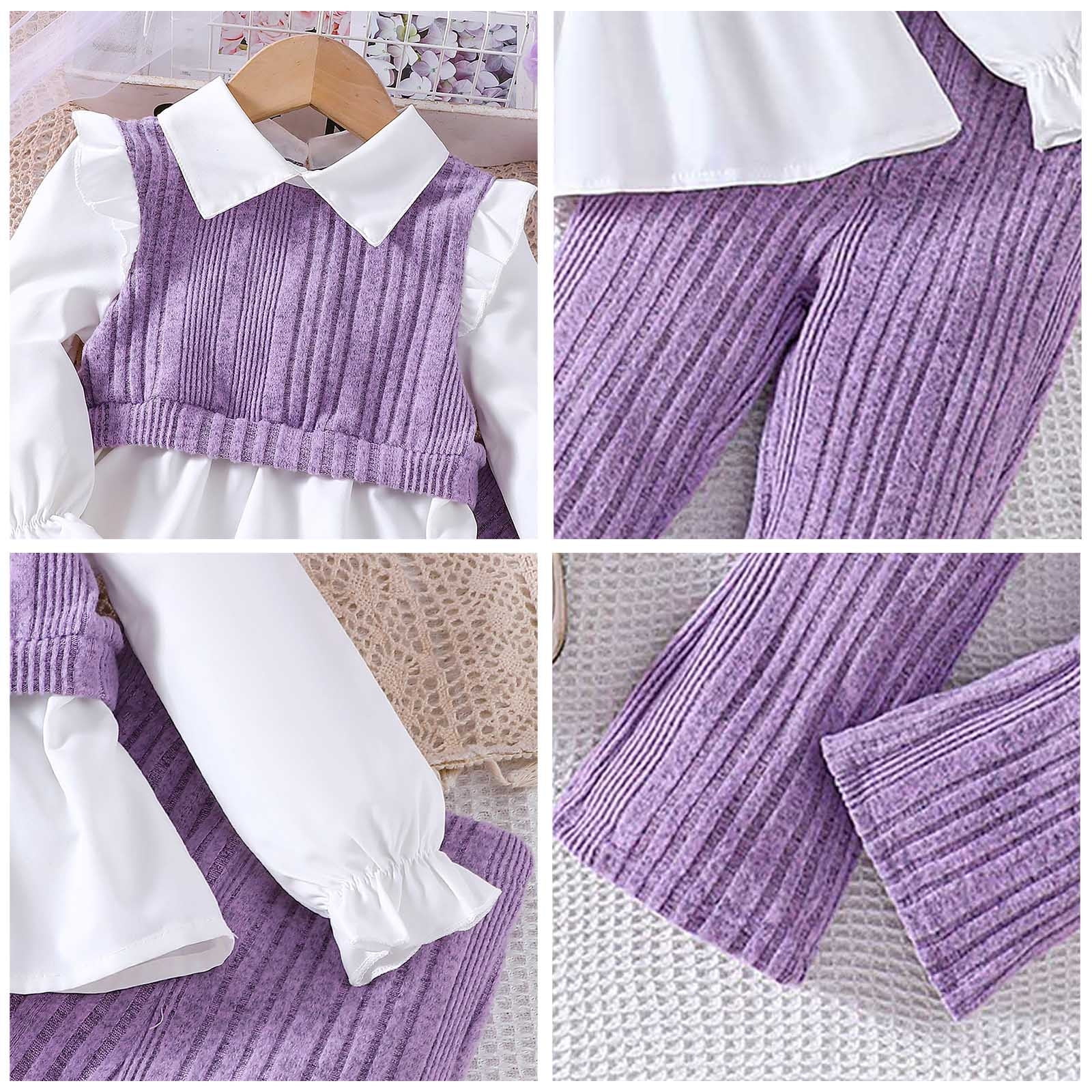 Toddler Fall Clothes for Girls Solid Color Long Sleeved Pullover Tops Long Pants Sets Casual Loose Fashion Baby Girl Winter Outfit,Z3-,4-5 Years