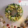 BOPORO 16" Christmas Wreath with LED String Lights,Xmas Door Wreath Artificial Pine Garland with Battery Operated Lights Christmas Ornaments Front Door Decorations
