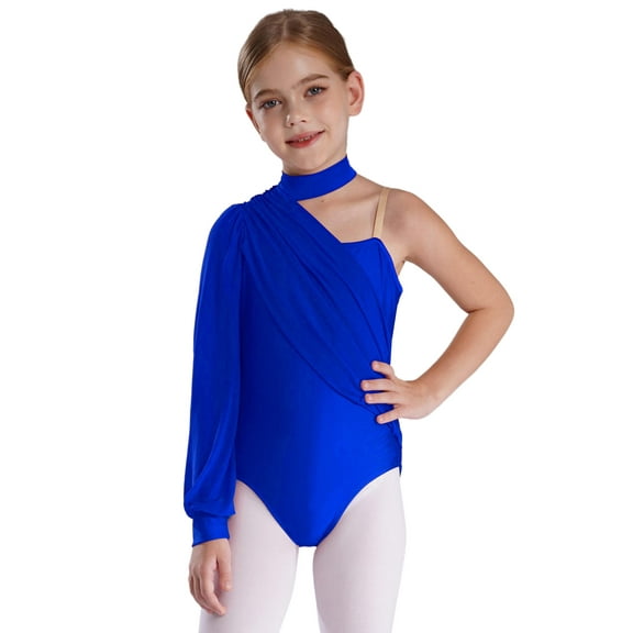 TSSOE Toddler Girls One Piece Gymnastic Leotards Ruched Mesh Fitness Bodysuit Dance Unitard Biketard Blue 6
