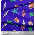 thumbnail image 3 of Soimoi Blue Cotton Voile Fabric Starfish & Sea Horns Ocean Print Fabric by the Yard 58 Inch Wide, 3 of 3