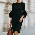 thumbnail image 3 of DeHolifer Women's Dresses Crewneck Ruffle 3/4 Sleeve Mesh Elegant Solid Casual Dresses Black 2XL, 3 of 7