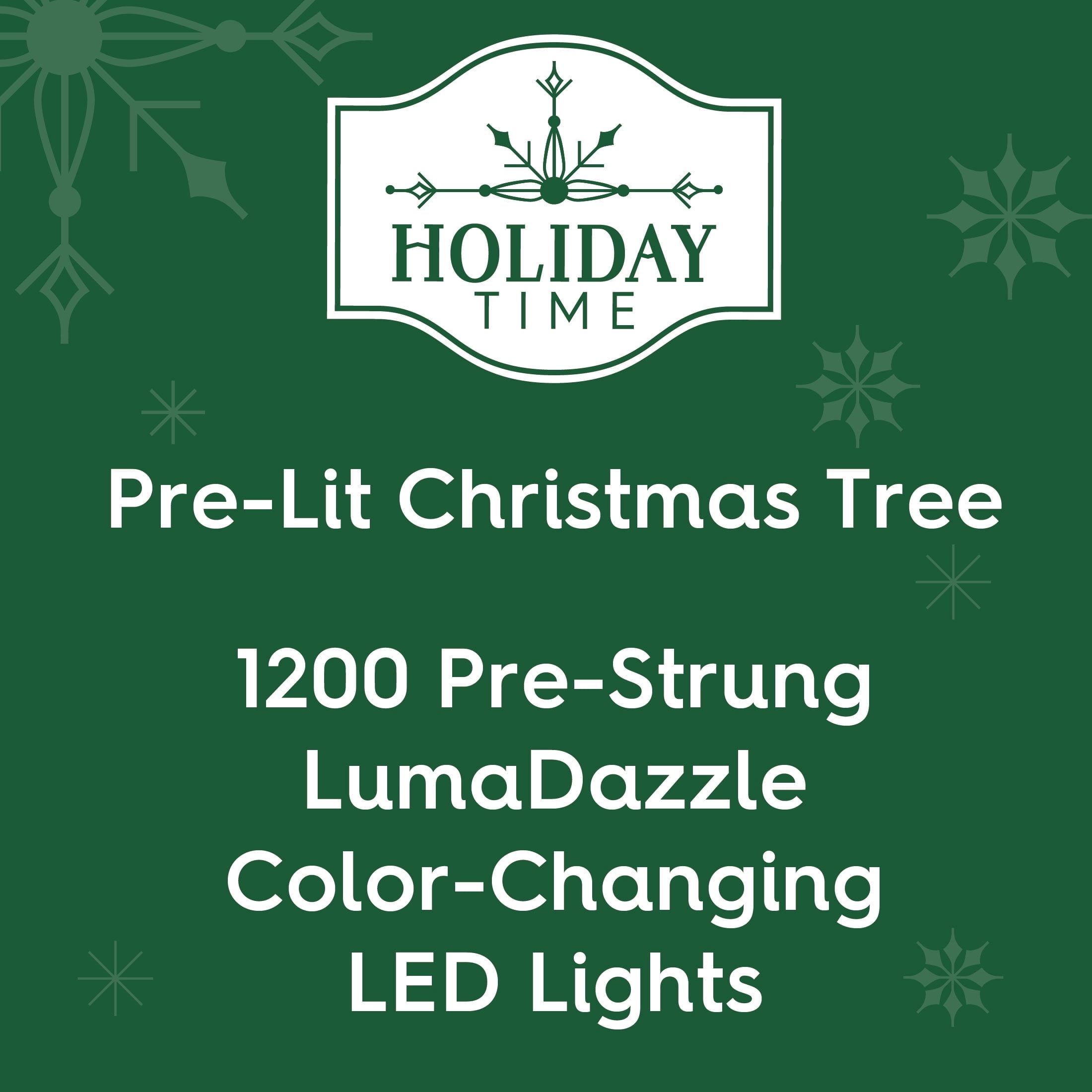 7.5' Pre-Lit Milford Pine Green Artificial Christmas Tree with LumaDazzle Color-Changing Twinkle LED Lights, Quick Set, and Stand, by Holiday Time