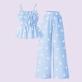 thumbnail image 3 of Bovxnpu Girls Summer Clothing Sets Girls Bow Graphic Tank Top Elastic Waist Wide Leg Pants Sweet Outfit Set, 3 of 4