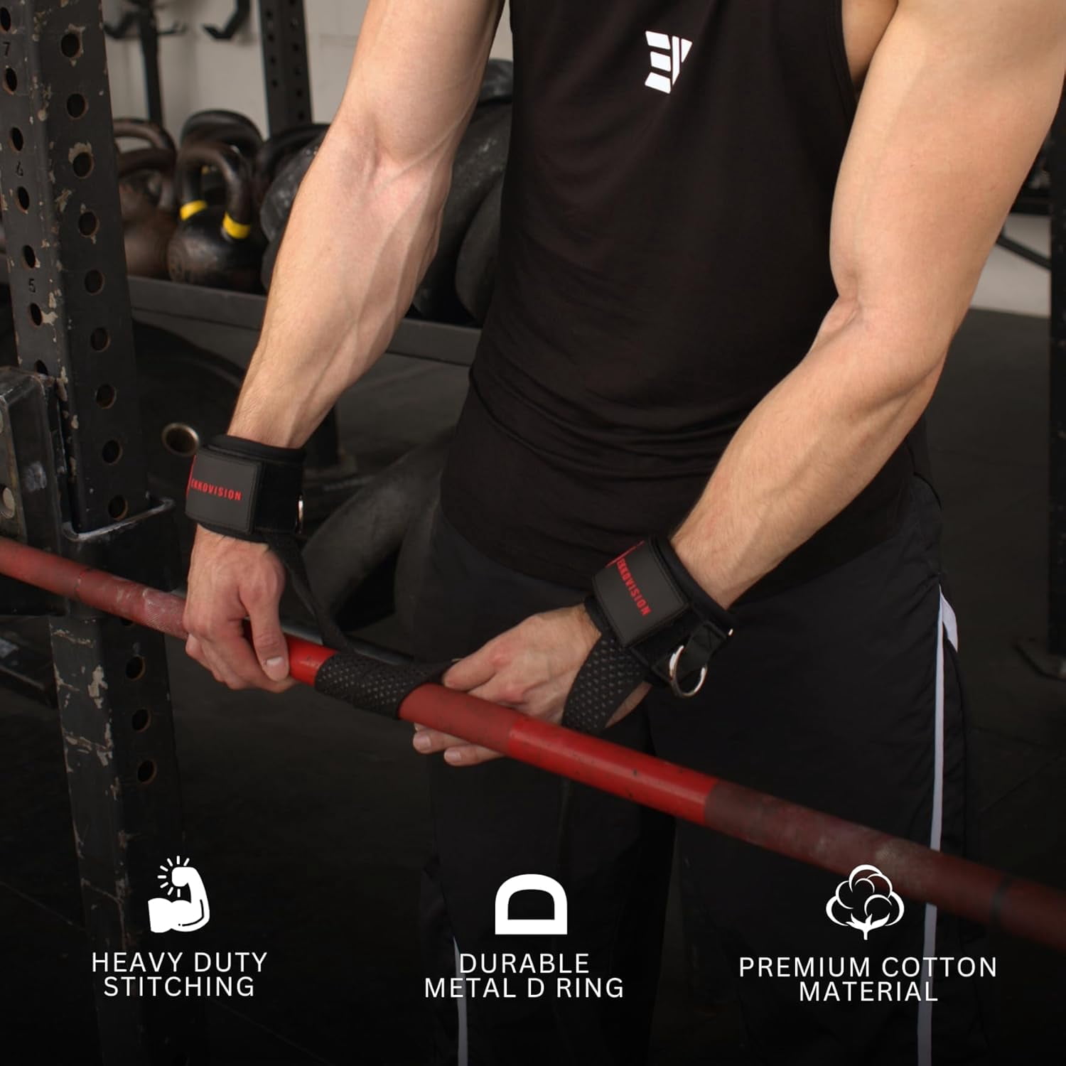 Weight Lifting Straps With Cuffed D Ring, Wrist Support for Men, Heavy Duty Thick Comfortable Lifting Straps, Secure Fit, Enhanced Grip, Straps for Weightlifting & Gym Training, Black