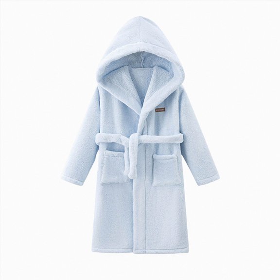 TOWED22 Kids Toddler Boys Girls Fleece Robe Soft Hooded Bathrobe Pajamas Sleepwear(Light Blue,2-4 Y)