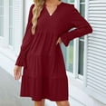 thumbnail image 5 of Diufon Womens Casual Dresses V Neck Puff Flare Long Sleeve Dress Fall Baggy Pleated Midi Dress, 5 of 6