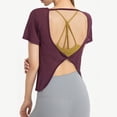 thumbnail image 4 of Inleife Women's Solid Color Short Sleeved Yoga Suit W omen's Summer Quick Drying Loose Sports T-Shirt Short Sleeved Round Neck Top/shirt, 4 of 5