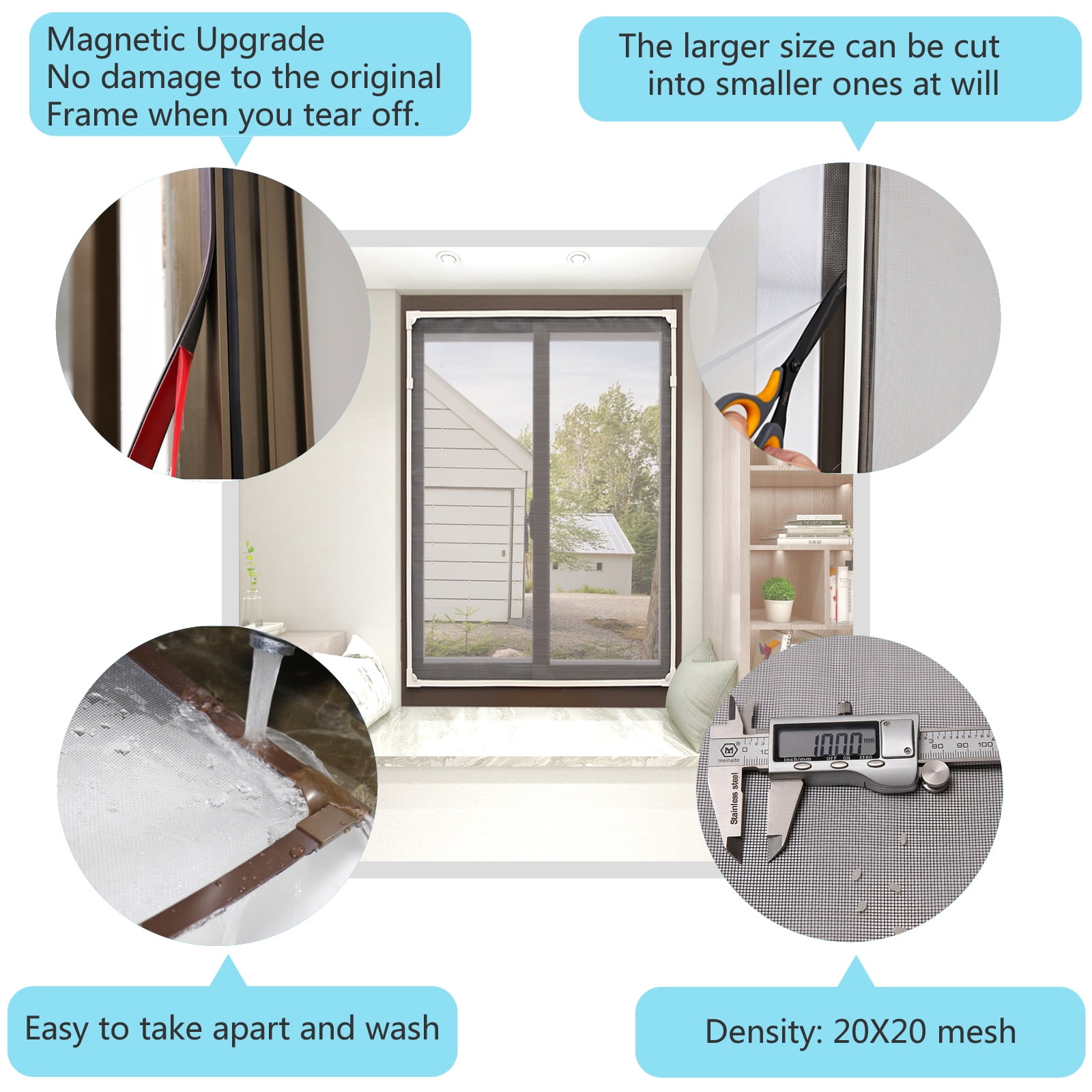 DIY Magnetic Window Screen, Window Screen Net Kit White Frame with Adjustable Gray Fiberglass Mesh Easy and Fast Installation (32"x24"(81x61CM))