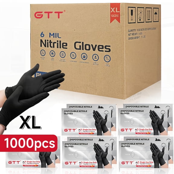 6 Mil Heavy Duty Black Nitrile Disposable Gloves, Latex-Free Diamond Grip, Mechanical Professional Grade, Industrial & Outdoor Work Use