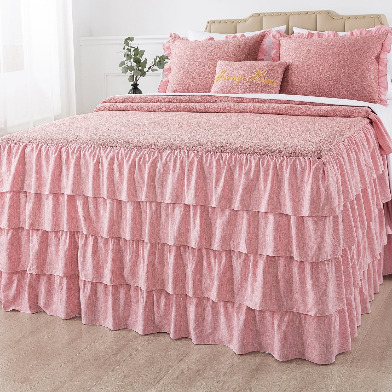 JML Knit Ruffled Skirt Bedspreads 30" Drop Ruffled Style Pink Queen 4