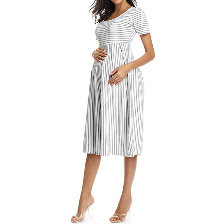 Lolmot Womens Casual Striped Maternity Bodycon Dress Comfy Short Sleeve  Knee Length Tshirt Dress Pregnancy Clothes for Baby Shower on Clearance