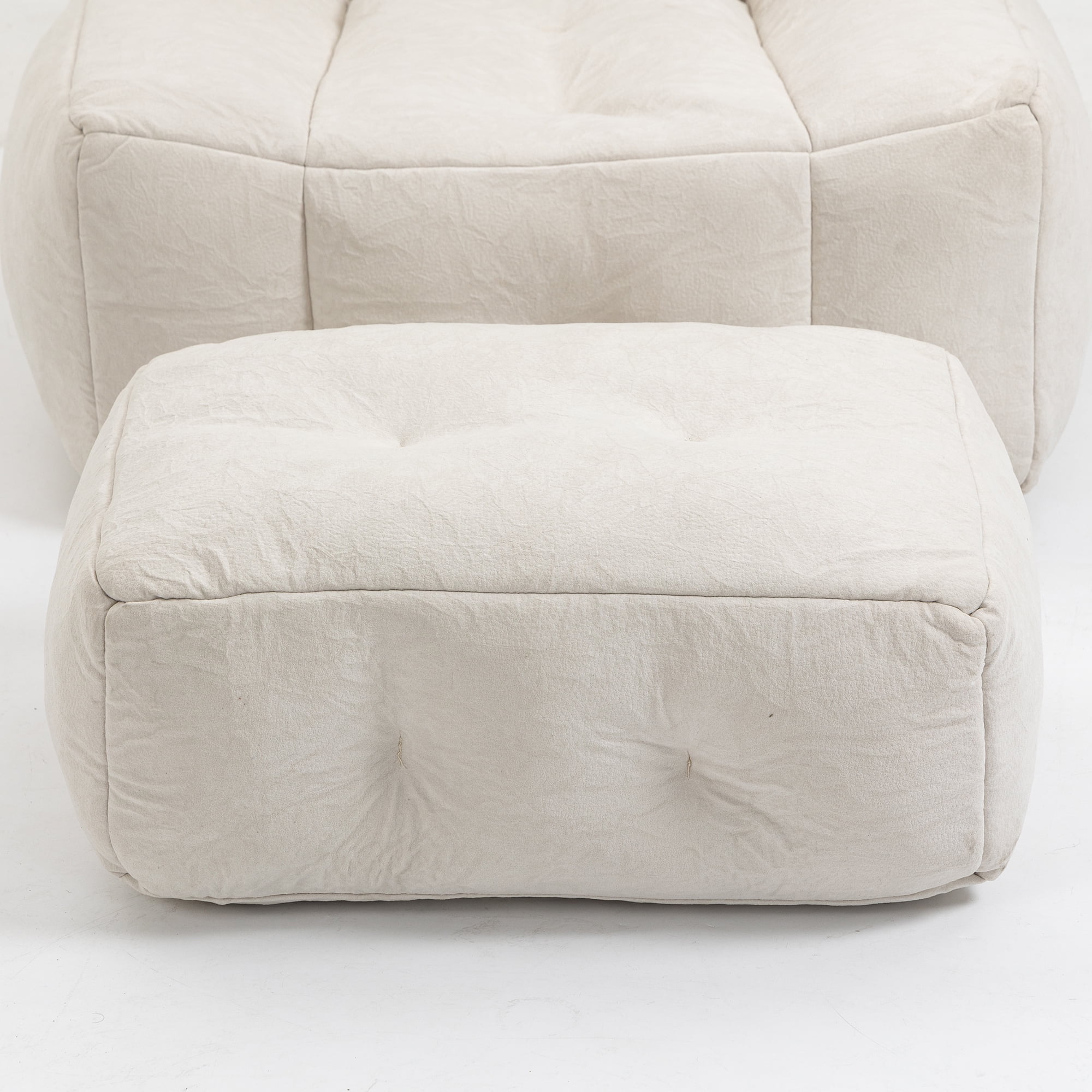 Accent Chair with Ottoman Set,Modern Velvet Bean Bag Chair for Adults and Childs,Upholstered Lazy Sofa Chair Armchair for Living room, Bedroom, Apartment,White