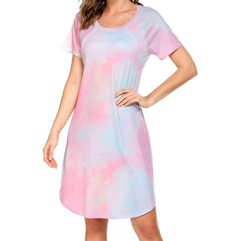 Lolmot Womens Tie Dye Nursing Dress for Breastfeeding Short Sleeve