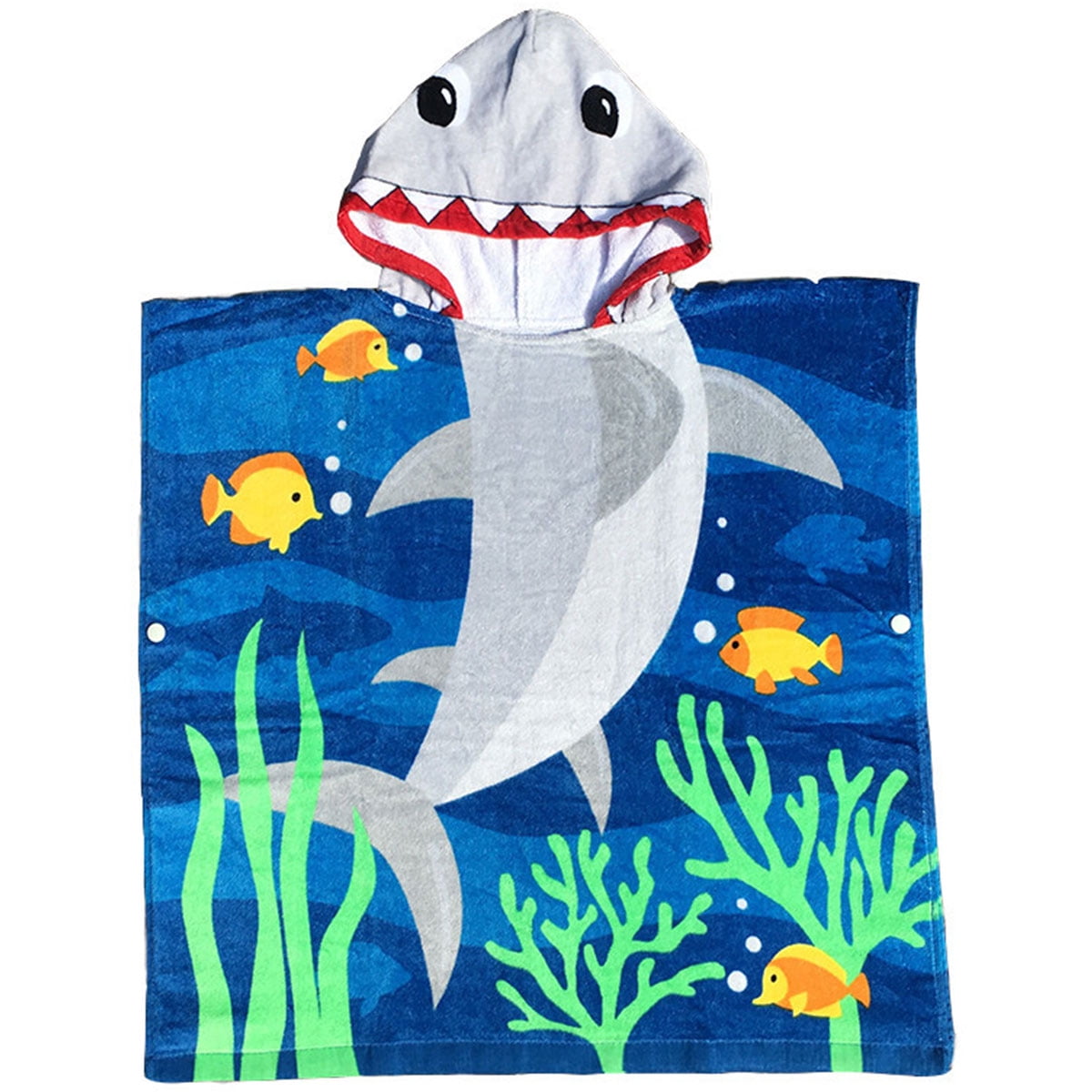 Shark Kids Super Soft Cotton Hooded Poncho Bath Beach Pool Towel 