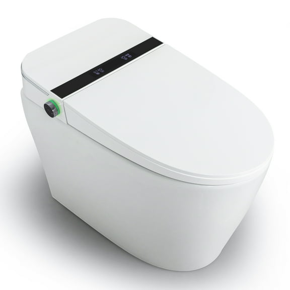 Teekyooly Smart Toilet,One Piece Bidet Toilet for Bathrooms,Modern Elongated Toilet with Warm Water, Foot Sensor Operation, Heated Bidet Seat,Electric Tankless Toilets with LED Display
