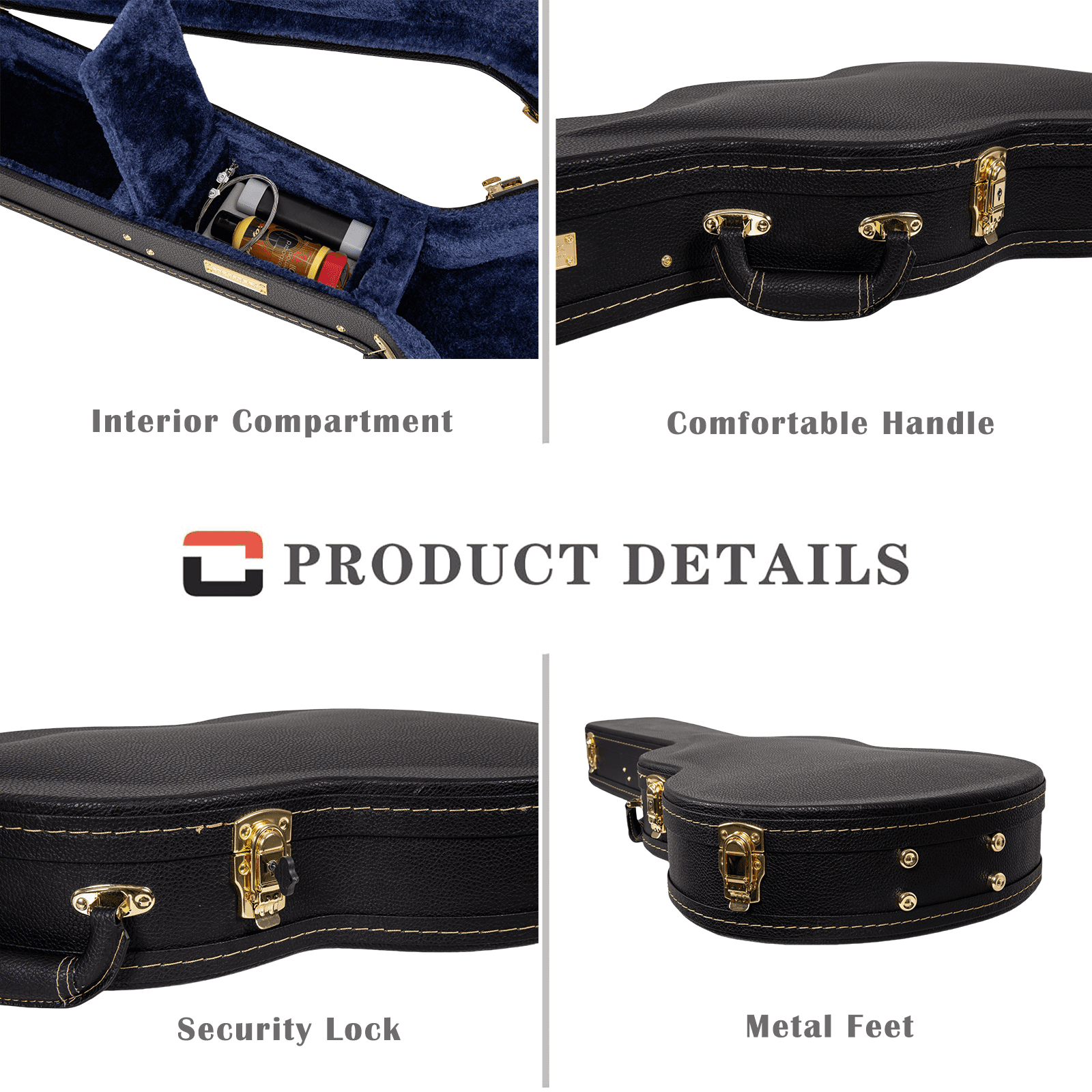 Crossrock 13" Archtop Guitar Case for Gretsch Jet/Penguin/Chris Rocha | Wooden Hardshell, Lock, Storage, Left & Right-Hand Compatible – Black (CRW620JA13BK)