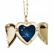 Taurus Constellation Zodiac Sign Folded Wings Peach Heart Pendant Necklace