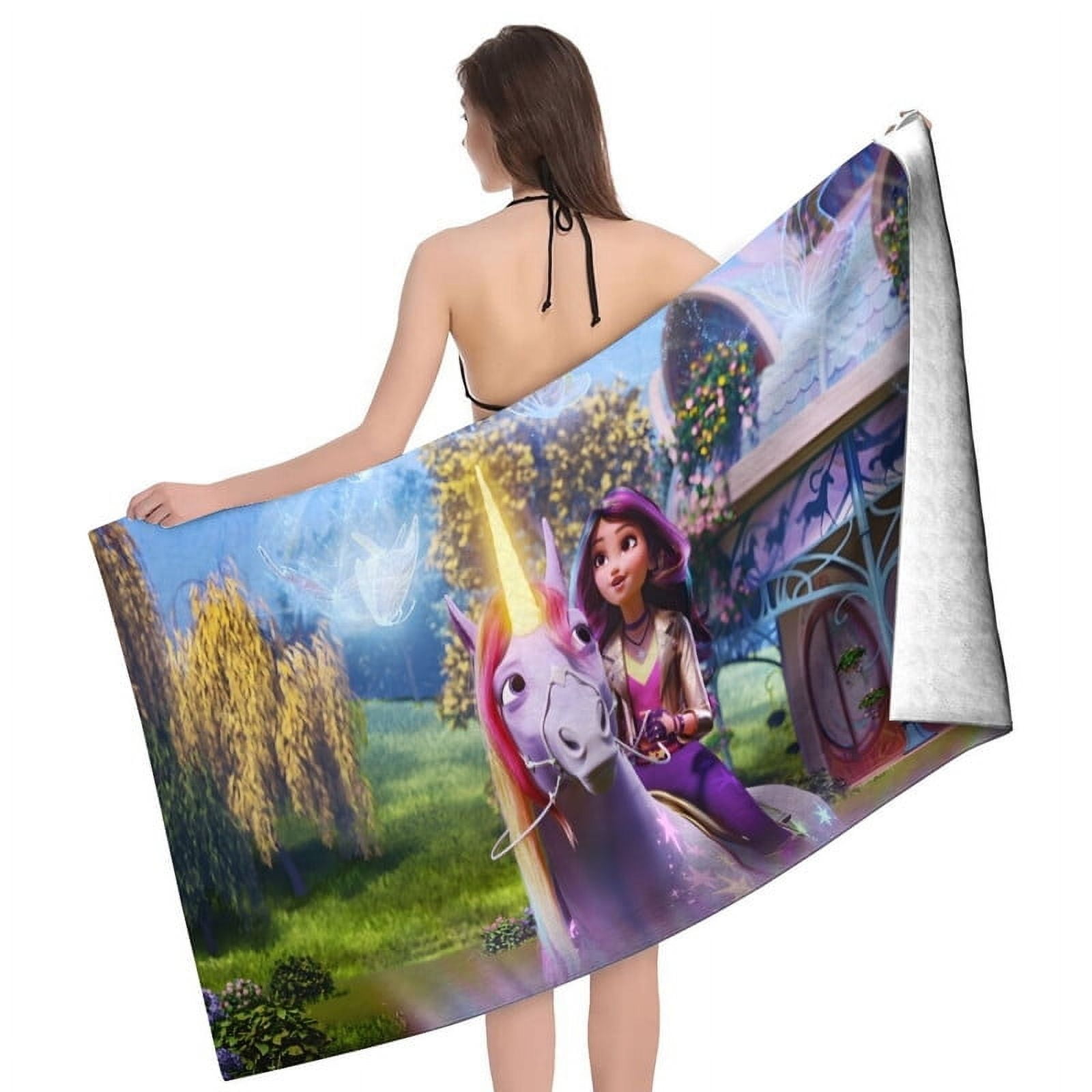 Unicorn Academy Cartoon Gifts Beach Towel for Women Kids Birthday Bath Outdoor Quick Dry Lightweight 30.7×63in