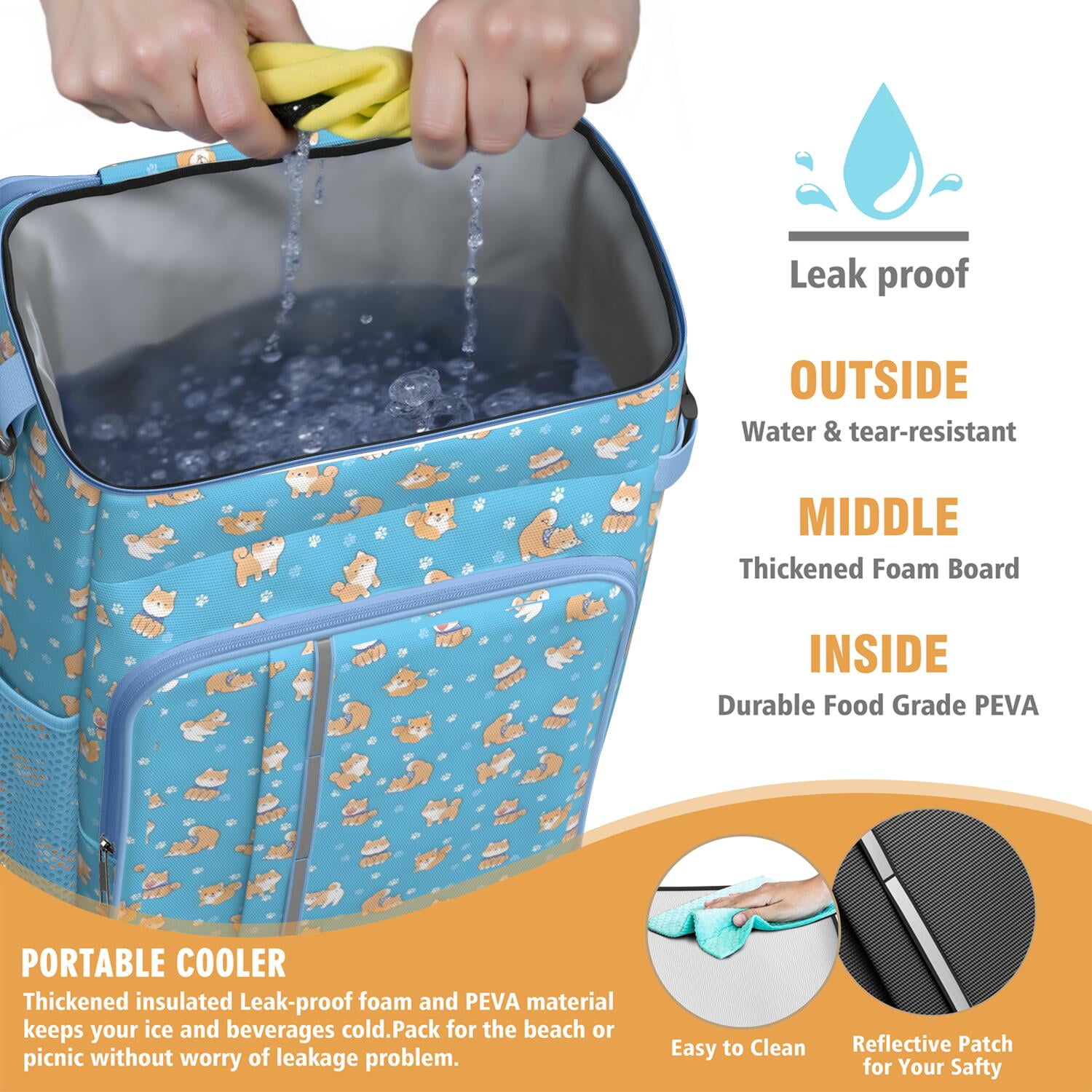 Travel Cooler Bag - Cute Shiba Inu Camping Beer Cooler Backpack with Bottle Opener- Waterproof Insulated Picnic Backpacks - Cooler Bag for Beach