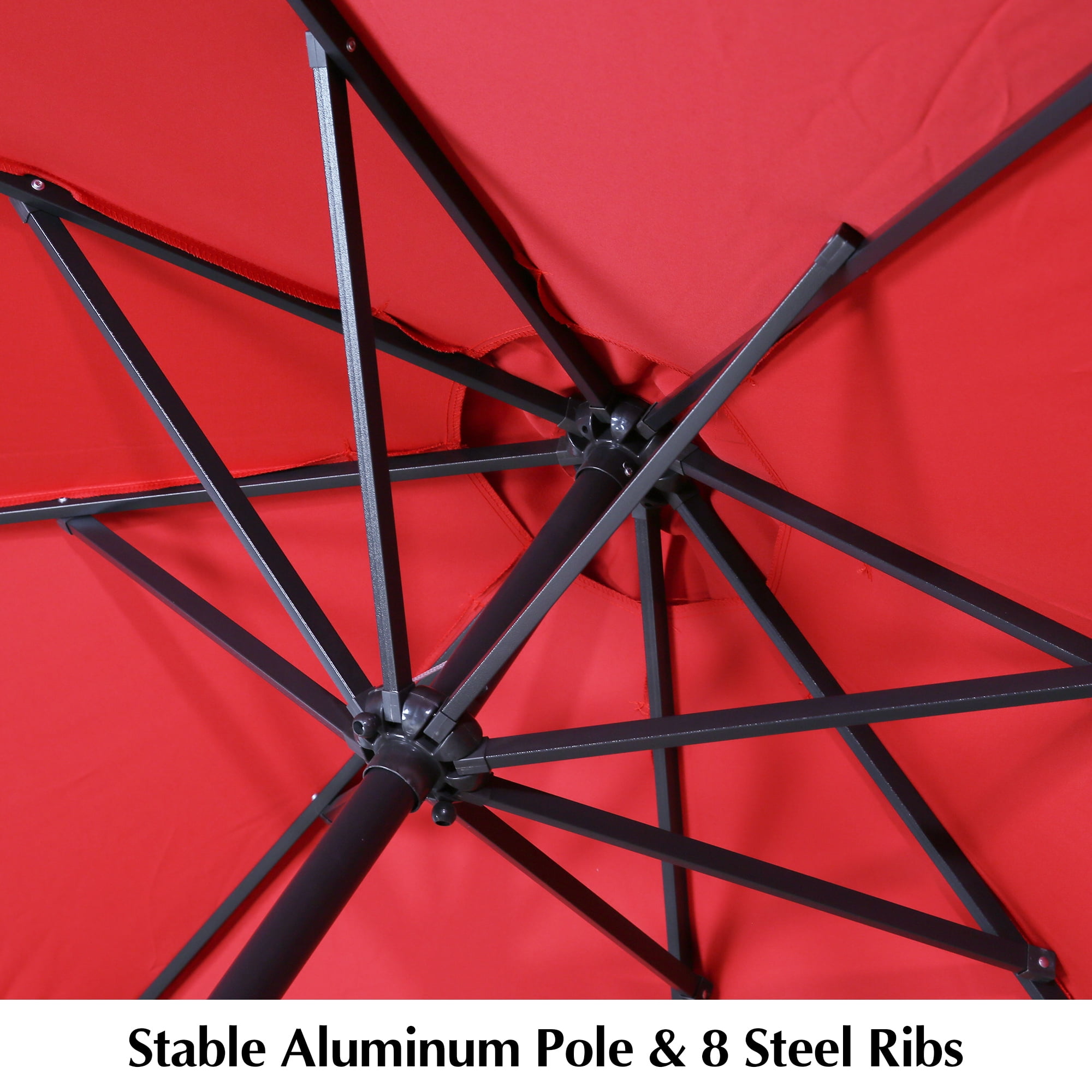 Iwicker 9Ft Sunbrella Patio Umbrella Outdoor Aluminum Market Umbrella with Crank and Push Button Tilt, Red