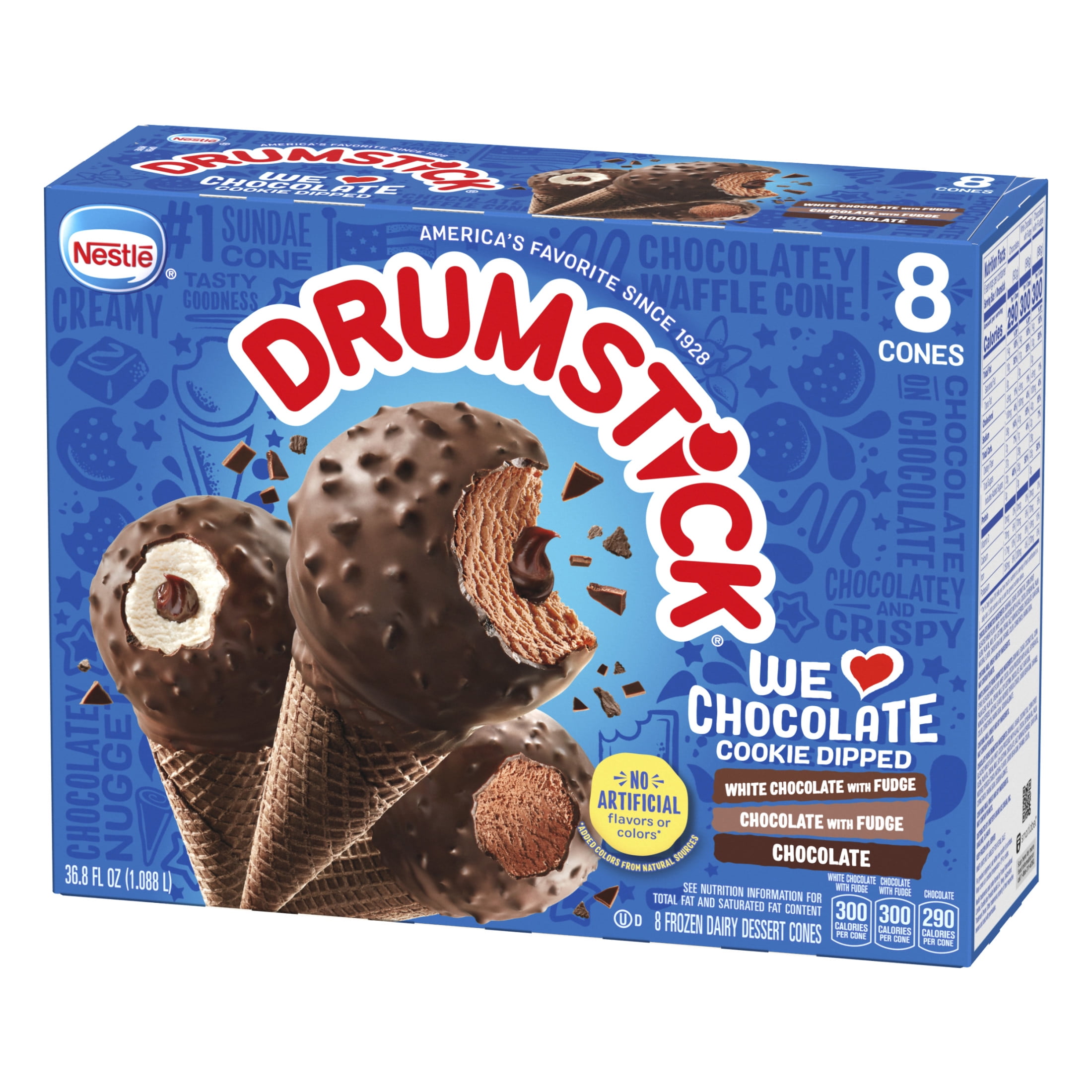 Drumstick Chocolate Cookie Dipped Sundae Cones Variety Pack, 8 Count