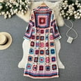 thumbnail image 5 of idosla Women Vintage Crochet Granny Square Cardigan Jumper Long Sleeve Open Front Floral Knit Sweater Knitwear Long Cardigan (Red, FREE SIZE), 5 of 7