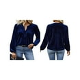 thumbnail image 3 of Blusas de Terciopelo con Cuello en V para Mujer, Estilo Vintage, Larga, Botones, Plisadas, Elegantes, Informales, de Otoño. Azul 5XL, 3 of 8