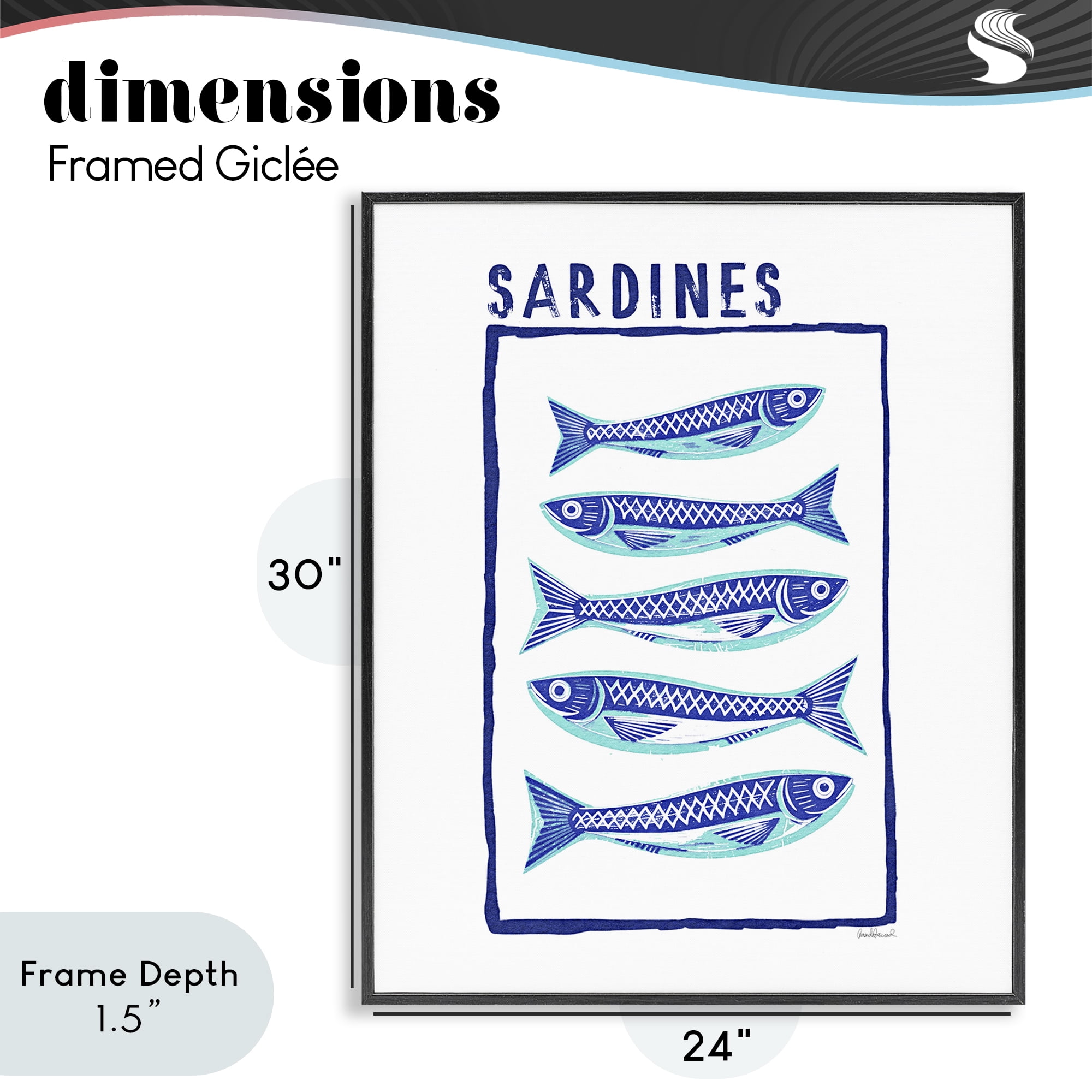 Stupell Industries Blocked Sardines Pattern Black Framed Giclee Art, design by Amanda Greenwood