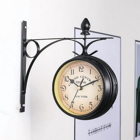 Outdoor Bracket Clock Garden Station Wall Clock Double Sided Clock Black/White