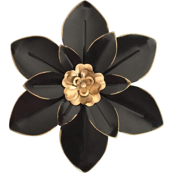 Metal Flower Wall Art Decor, 10“ Rustic Modern Floral Sculpture, Distressed Iron Wall Hanging Home Decoration Accent Artworks for Indoor Kitchen Bedroom Living Room Office Outdoor Garden Patio