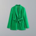 thumbnail image 5 of Blusa Conjunto de chaqueta de 2 piezas para mujer, cuello en V profundo, chaqueta informal, pantalones, traje de trabajo de talle alto Ygjytge Verde T L para Mujer, 5 of 5