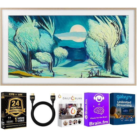 Samsung 50-Inch Modern Teak The Frame LS03D QLED 4K Smart TV Bundle, Quantum HDR, Art Mode, Slim Fit Wall Mount, Alexa Built-in w/Bezel, AUX HDMI Cable, CPS 24-Month Protection, Streaming Bundle